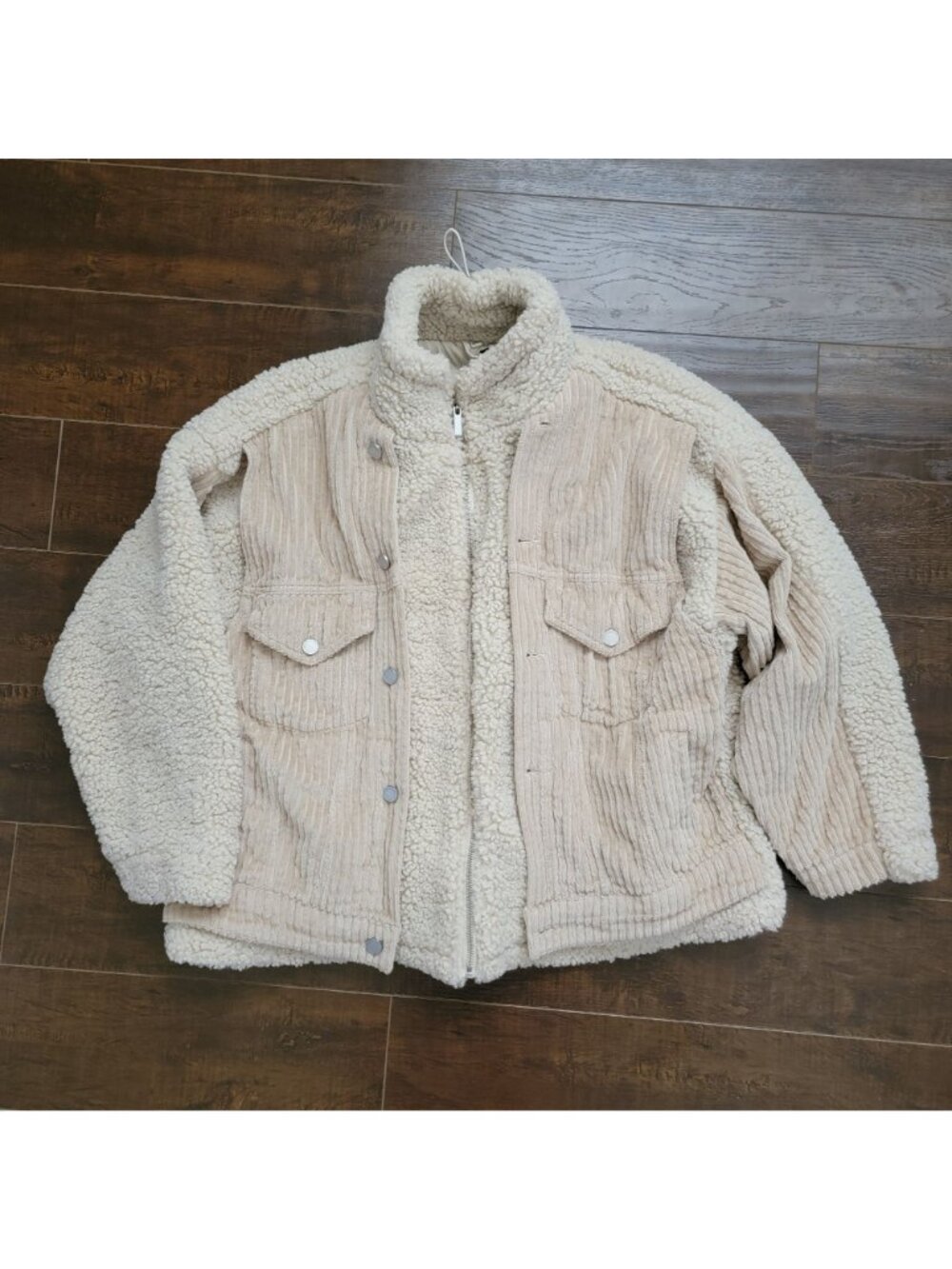 BLANKNYC Corduroy Sherpa Jacket Cottagecore Beige Boho Chic Rustic Y2K Womens S - Picture 2 of 8